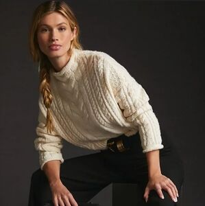Pilcro Cream Cable Knit Turtleneck Sweater